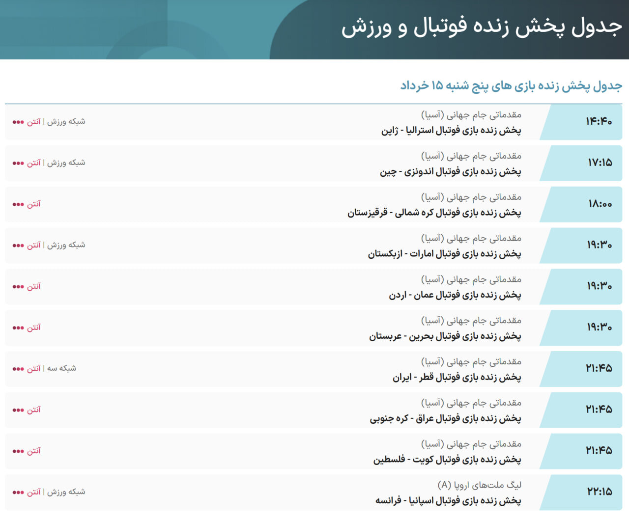 ساعت بازی ایران و قطر امروز پنجشنبه ۱۵ خرداد +ترکیب احتمالی ساعت بازی ایران و قطر امروز پنجشنبه ۱۵ خرداد +ترکیب احتمالی