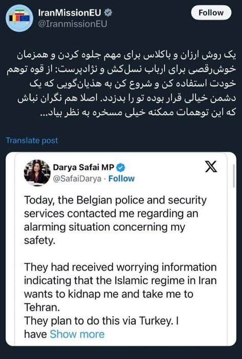 ادعای دریا صفایی: تهران قصد ربایش مرا داشت! / سفیر ایران واکنش نشان داد