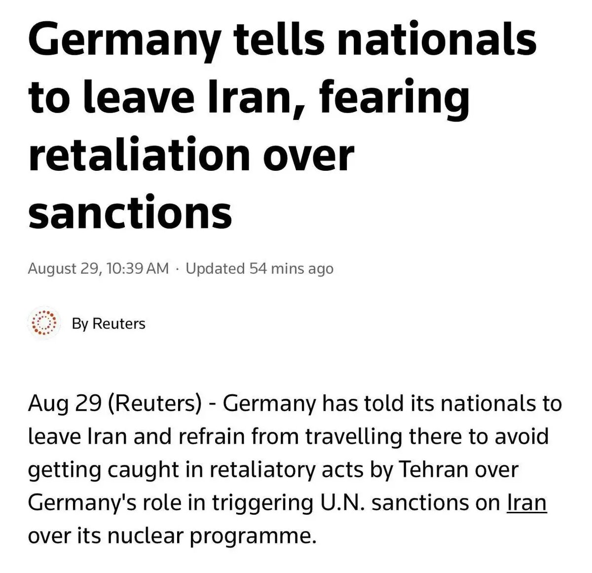 رویترز: آلمان از شهروندانش خواست ایران را ترک کنند