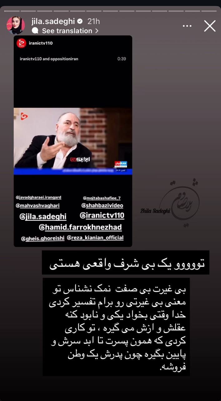 استوری ژیلا صادقی خطاب به حمید فرخ نژاد
