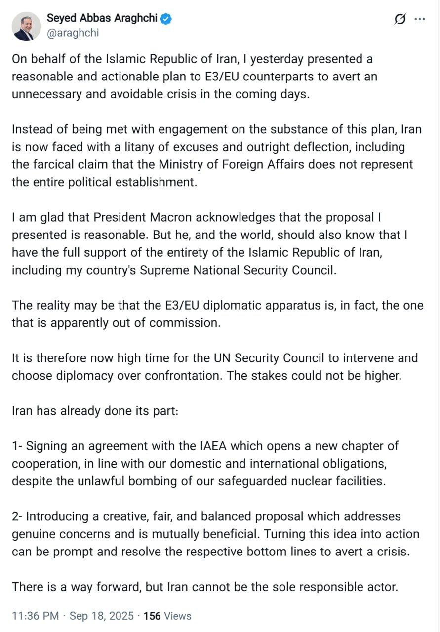 پاسخ عراقچی به اروپا و منتقدان داخلی درباره طرح ایران: خطر در بالاترین حد خود قرار دارد