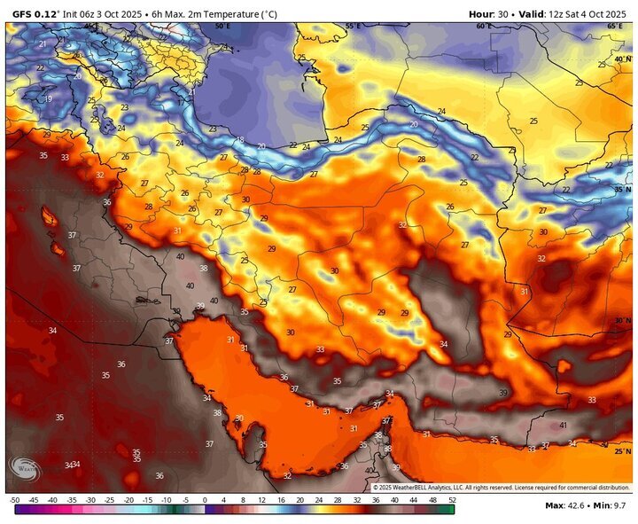 نقشه هواشناسی 12 مهر