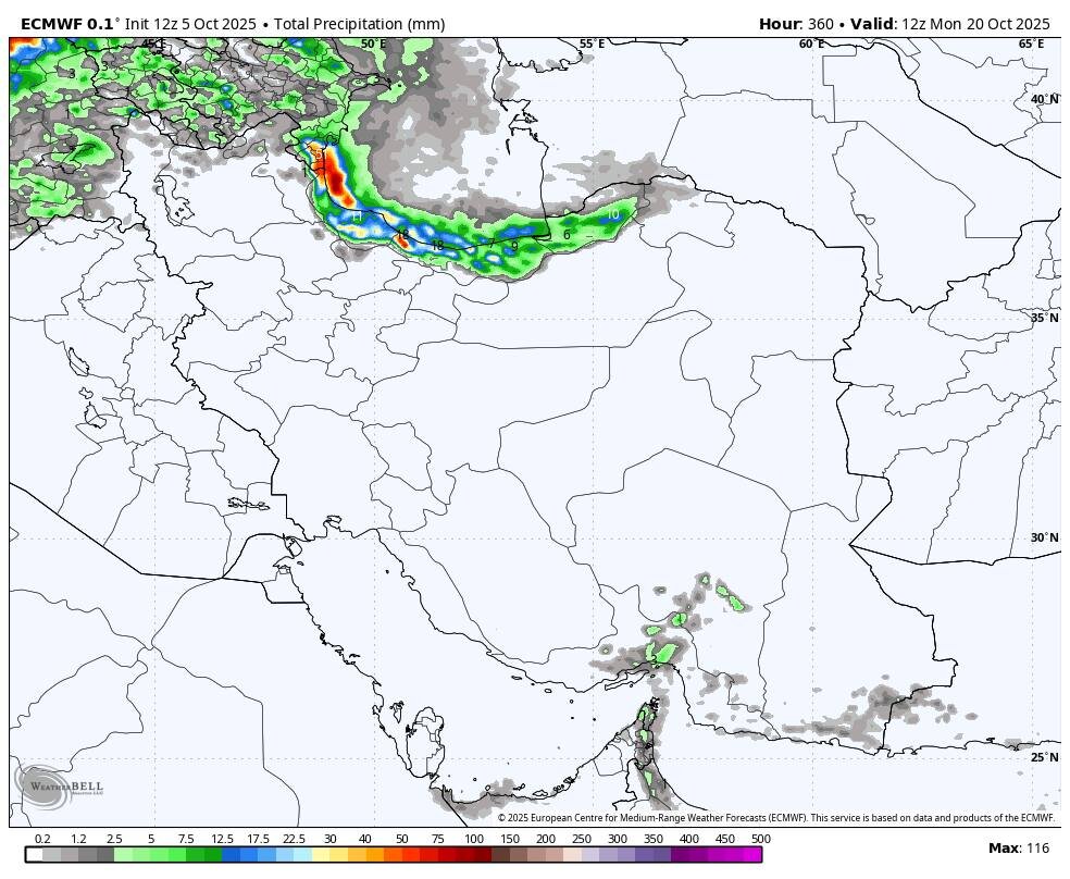 وضعیت بارش باران در کشور برای ۱۵روز آینده