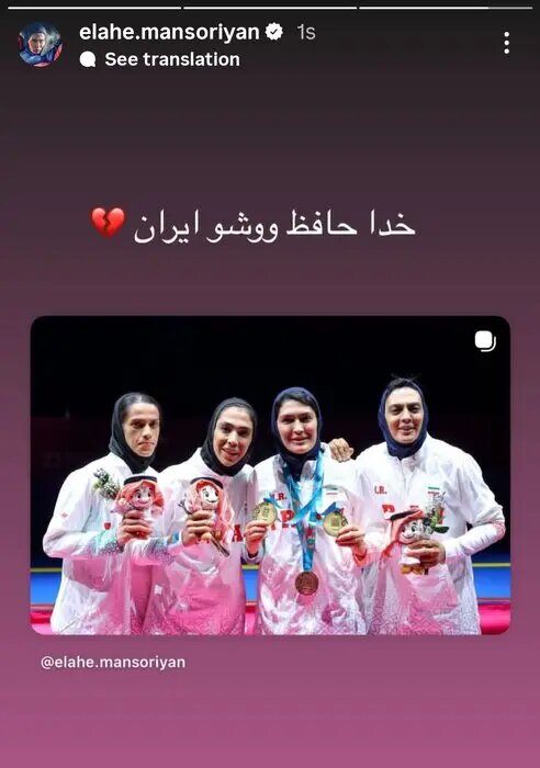 الهه منصوریان از ووشو ایران خداحافظی کرد