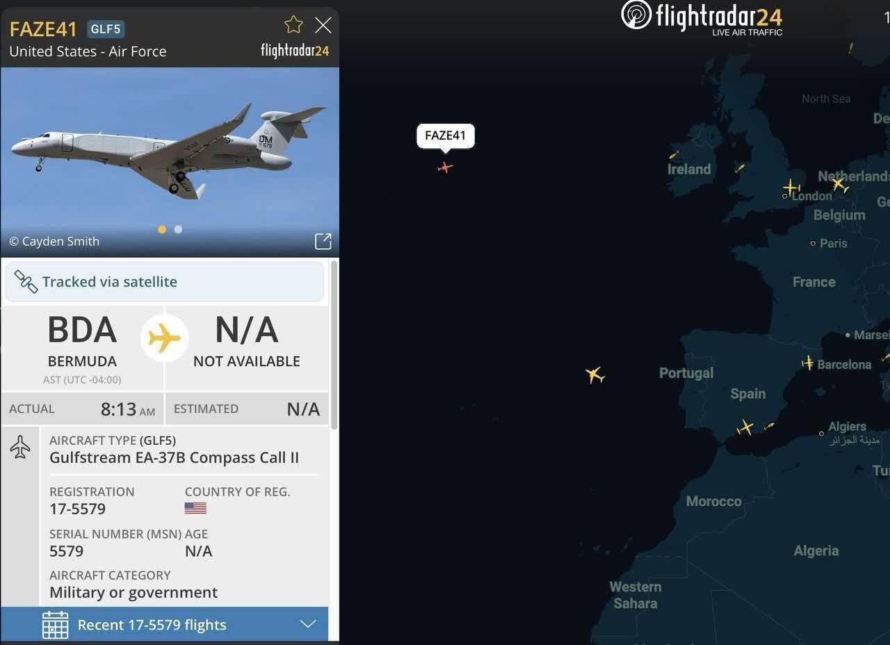 حرکت مشکوک هواپیمای جنگ الکترونیک نیروی هوایی آمریکا