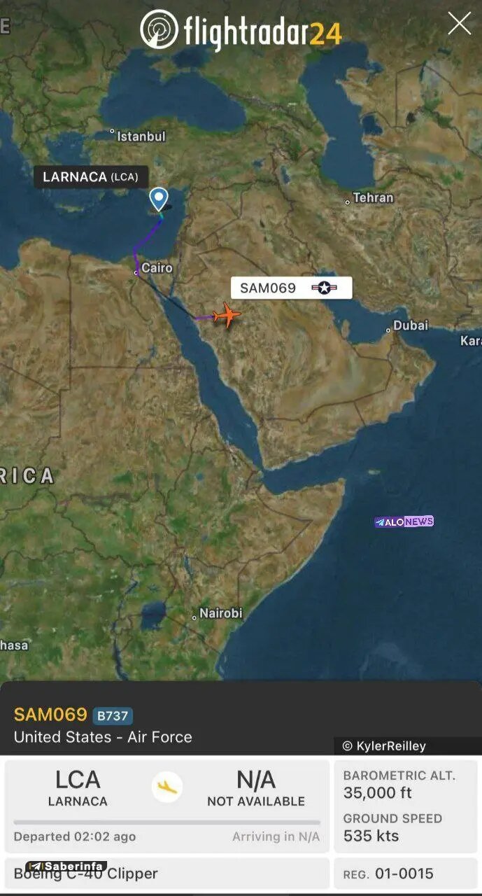 همزمان با سفر لاریجانی، یک هواپیمای آمریکایی در راه مسقط