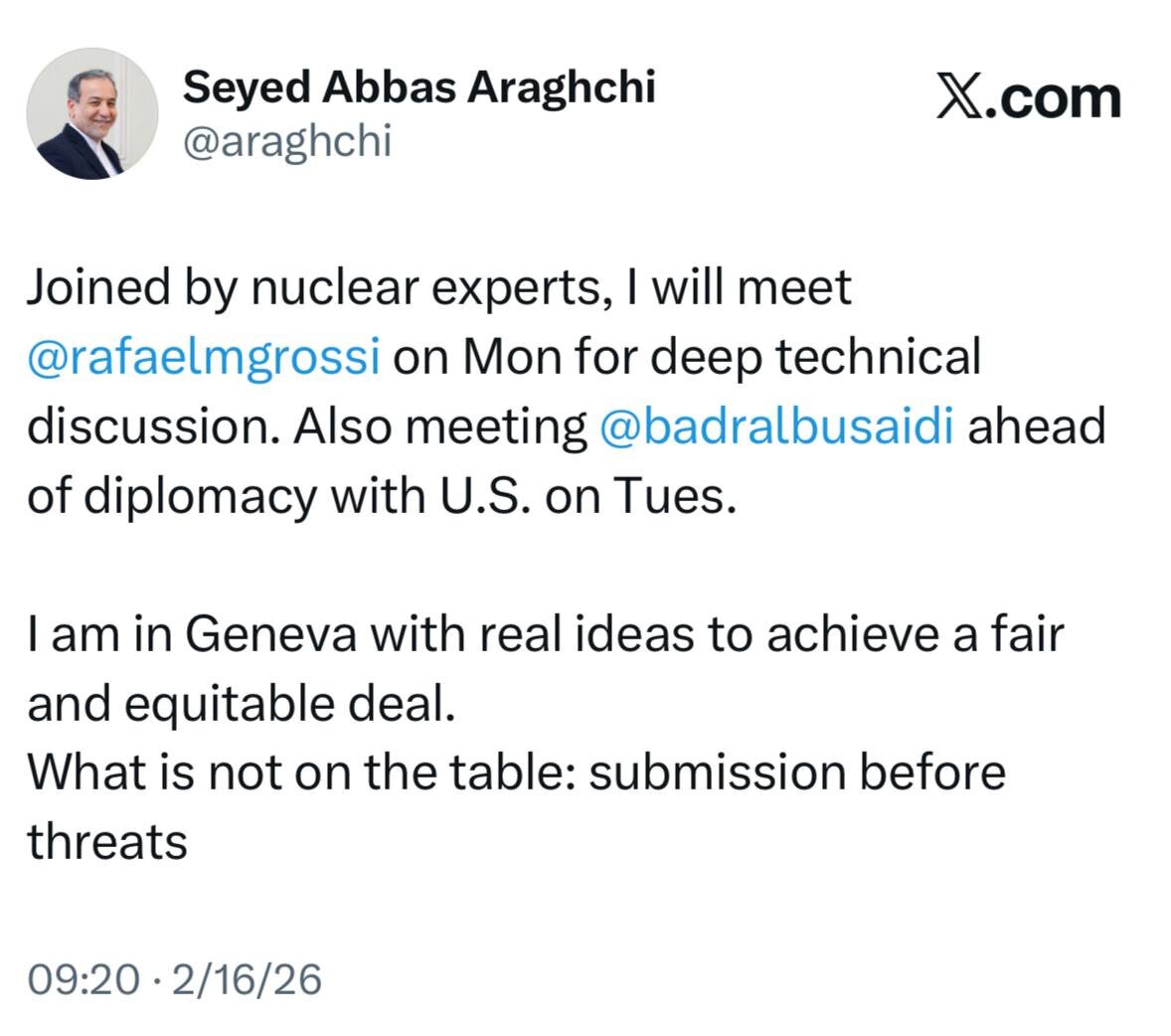 دستور کار عراقچی در ژنو برای مذاکره با آمریکا منتشر شد