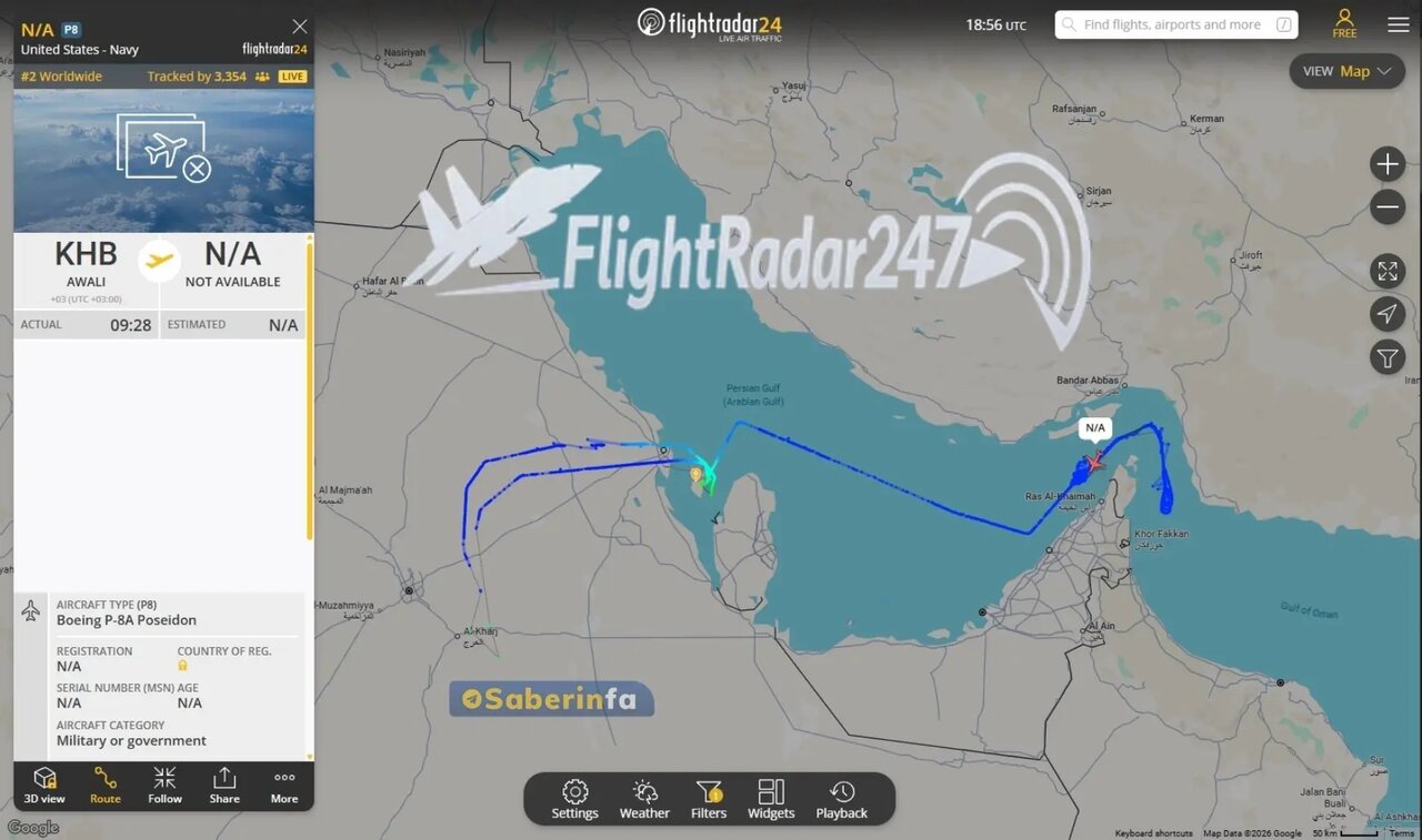 هواپیمای آمریکایی در حال جاسوسی از رزمایش سپاه