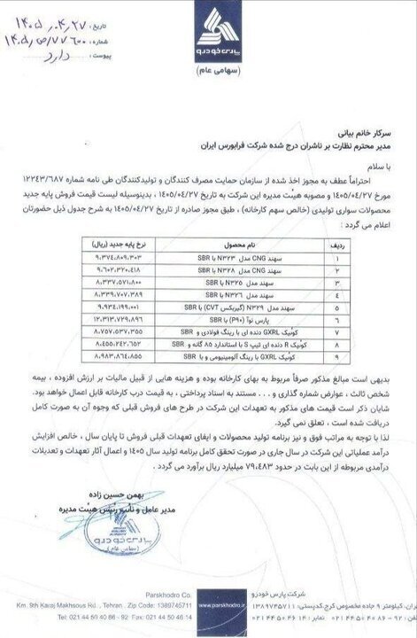 نرخ جدید محصولات پارس خودرو؛ کوییک و سهند با چه قیمتی به فروش میرسند؟