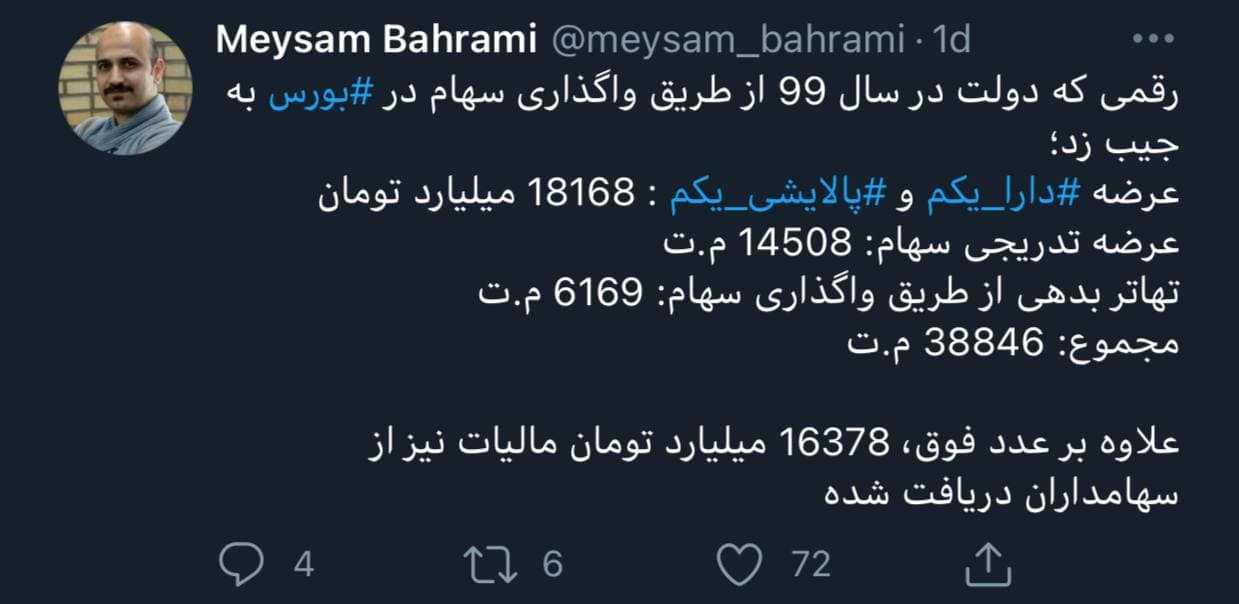 ‏رقم نجومی که دولت در سال ۹۹ از طریق بورس به جیب زد