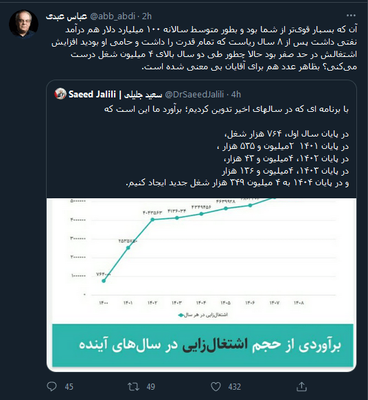 متلک عباس عبدی به حساب و کتاب تخیلی سعید جلیلی +عکس