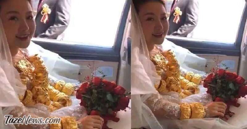 پز دادن به سبک یک تازه عروس؛ ۶۰کیلو طلا را به خود آویزان کرد! +عکس