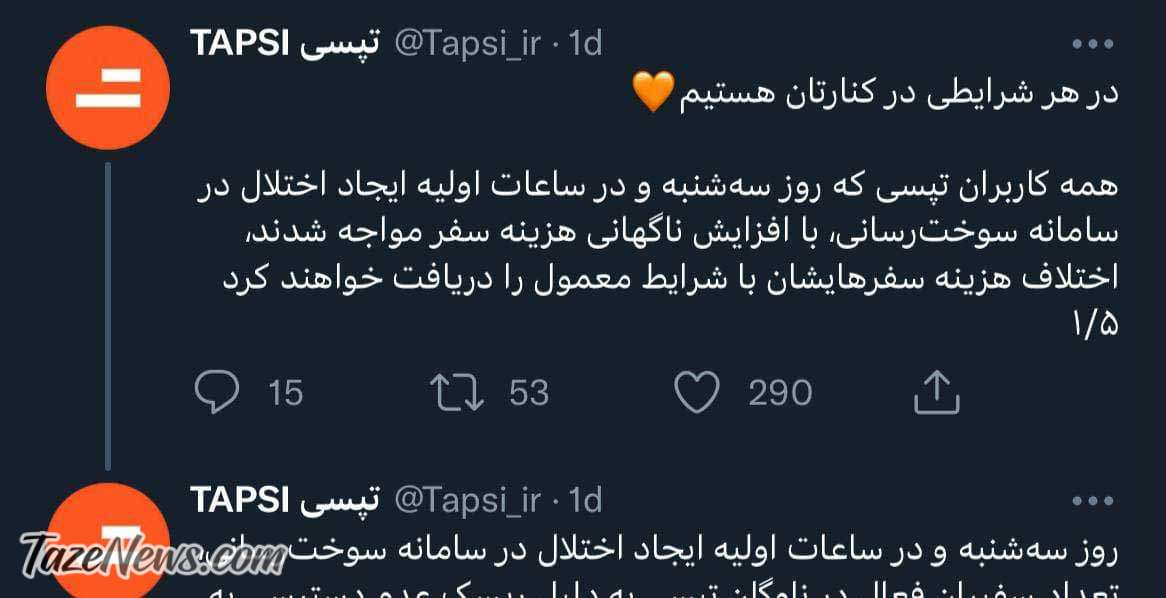 پاسخ تپسی به گزارش زورگیری از مردم: کنار شما هستیم!