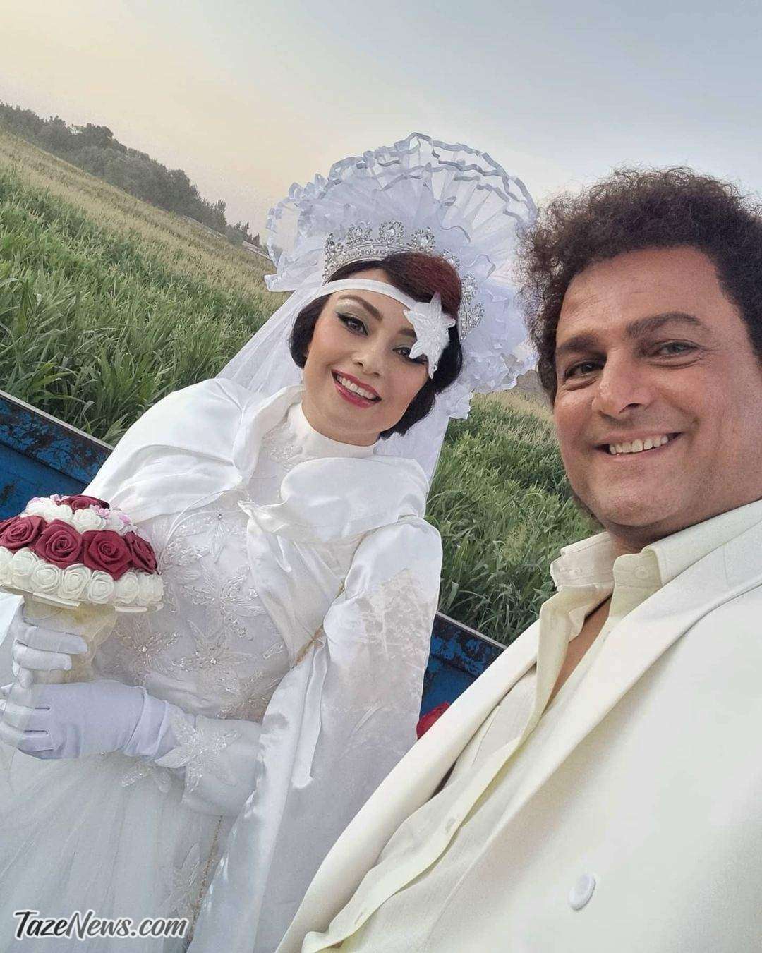 عکس| بازیگر معروف در لباس عروس، پشت نیسان آبی!