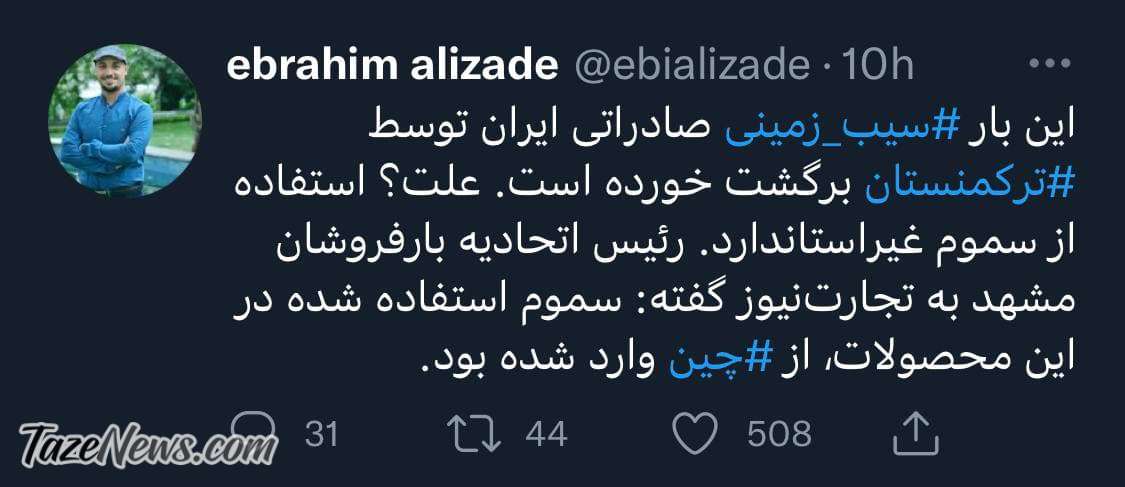 سیب زمینی صادراتی ایران هم برگشت خورد! سیب زمینی صادراتی ایران هم برگشت خورد!