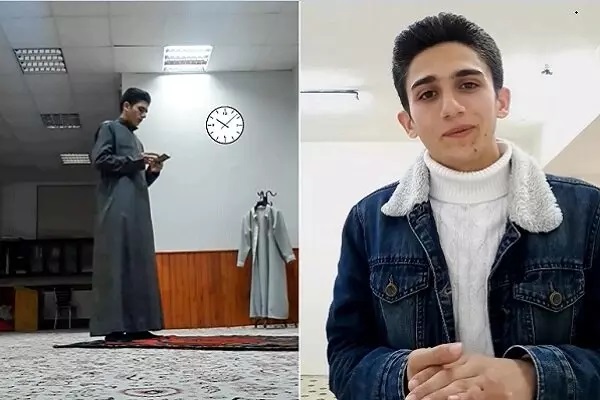 عکس| این جوان قرآن را در نمازش ختم کرد!