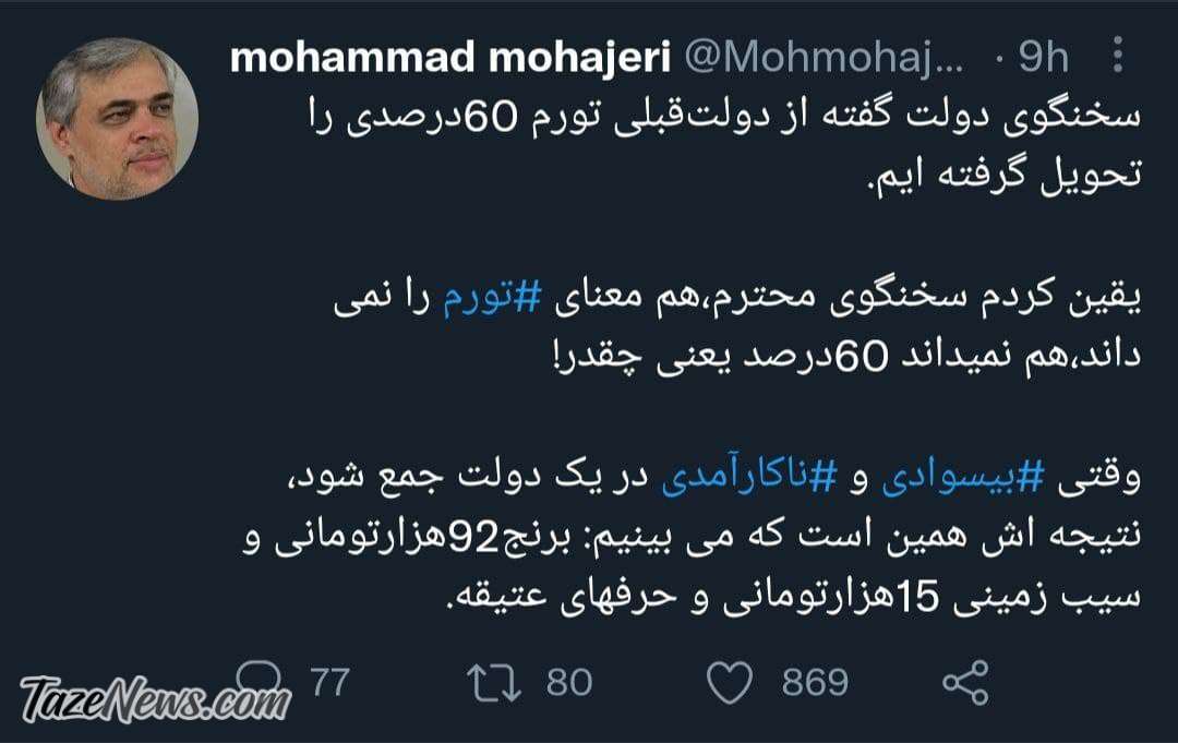 متلک مهاجری به بی‌سوادی سخنگوی دولت!