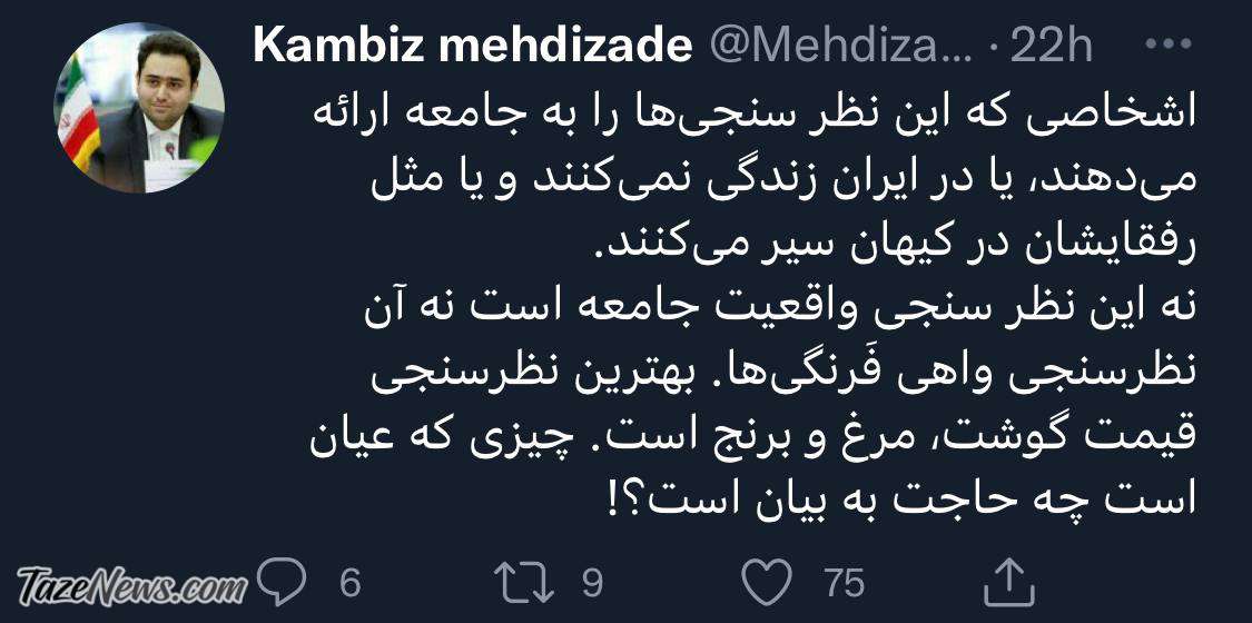 کنایه داماد روحانی به نظرسنجی روزنامه دولت!
