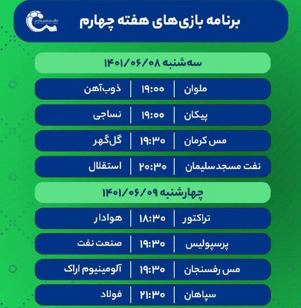 برنامه بازی‌های پرسپولیس و استقلال در هفته چهارم لیگ برتر
