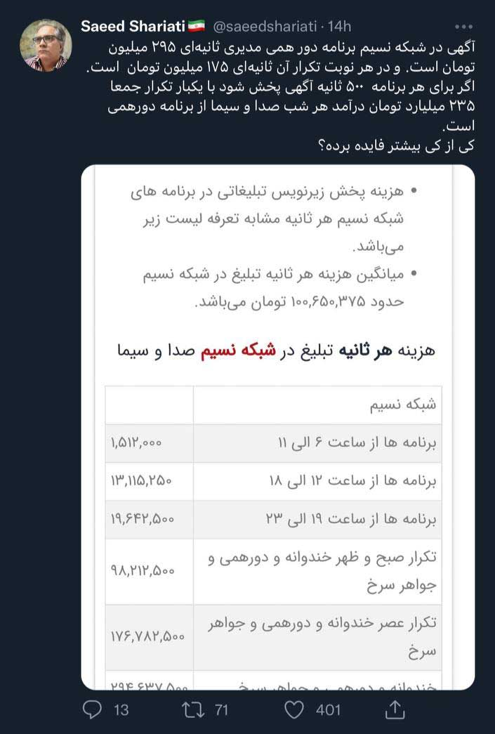درآمدِ هر شب تلویزیون از دورهمی مهران مدیری لو رفت!