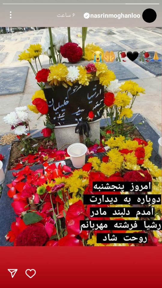 تصویری که نسرین مقانلو بر سر مزار پسرش بعد از یک ماه منتشر کرد +عکس