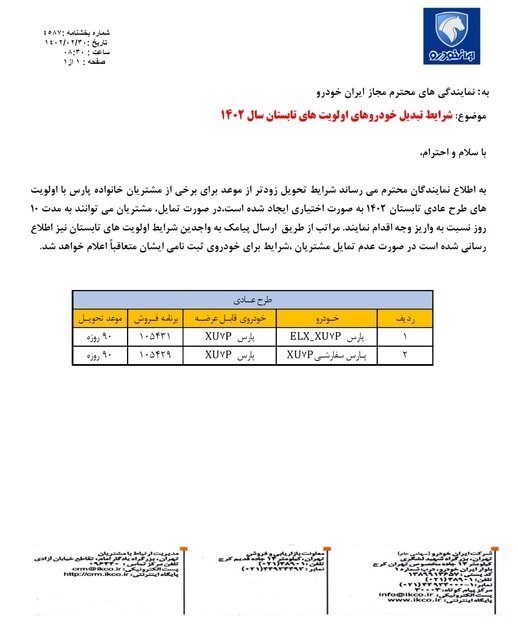 تحویل زودتر از موعد محصولات ایران خودرو ممکن شد +بخشنامه