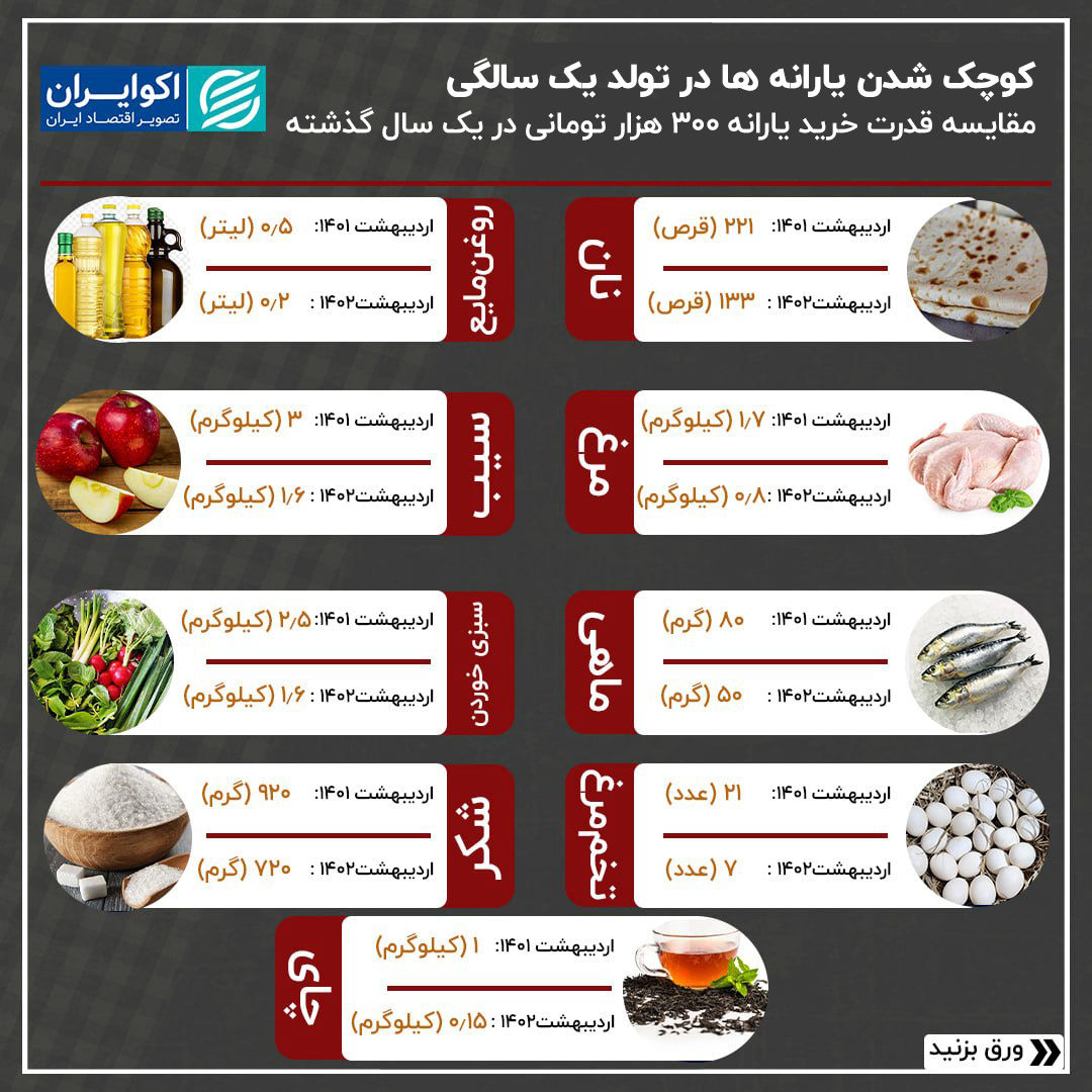 آب رفتن یارانه‌های ۳۰۰ و ۴۰۰ هزار تومانی/ سفره مردم کوچک‌تر شد