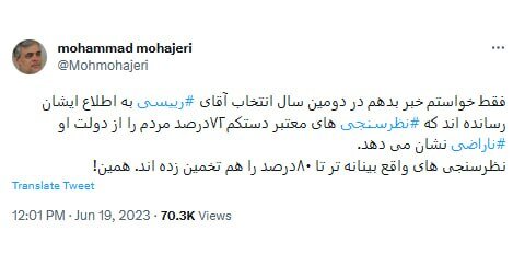 دست‌کم ۷۲ درصد مردم از دولت رئیسی ناراضی هستند