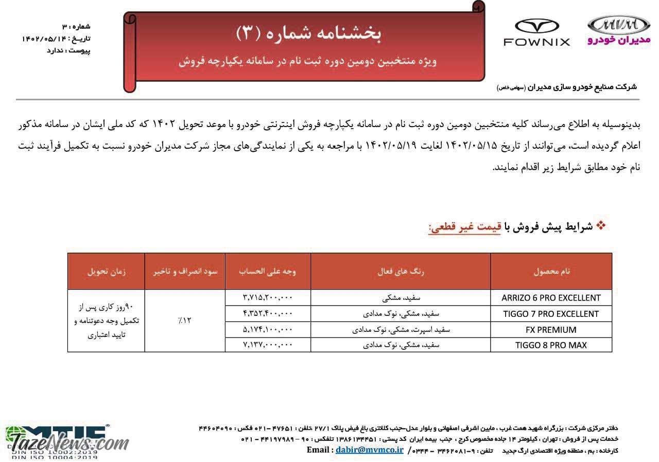 پیشفروش ۴ خودرو از امروز یکشنبه ۱۵ مرداد +جدول قیمت پیشفروش ۴ خودرو از امروز یکشنبه ۱۵ مرداد +جدول قیمت
