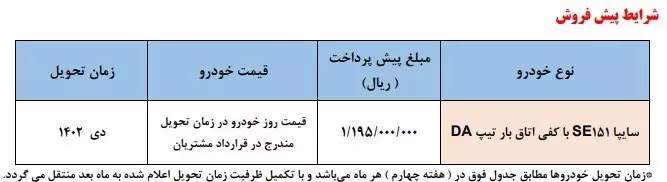 پیش فروش ۱ خودرو از امروز دوشنبه ۱۳ شهریور ۱۴۰۲ +جدول قیمت