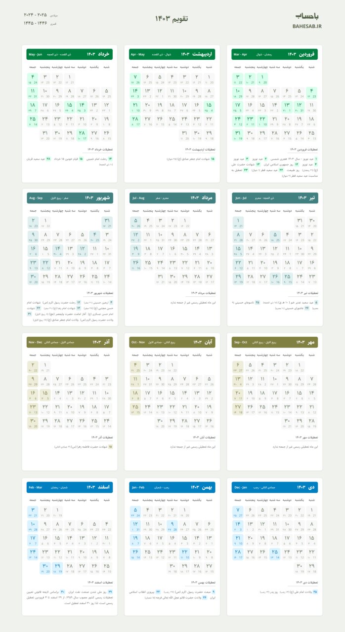 بیشترین تعداد تعطیلی در سال ۱۴۰۳ در کدام روز است؟
