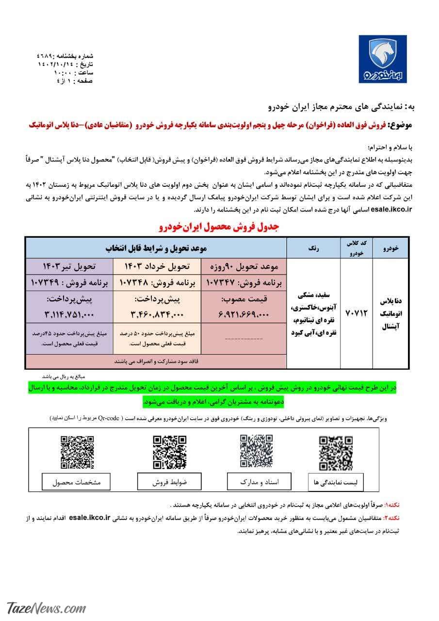 فروش فوق‌العاده یک محصول ایران خودرو ویژه دی ۱۴۰۲ +جدول قیمت