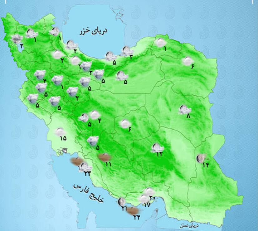 بارش برف و باران در این مناطق کشور/ تهران بارانی است +نقشه هواشناسی