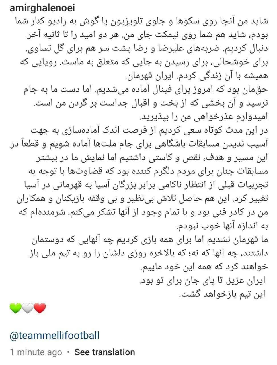 واکنش اینستاگرامی قلعه‌نویی به حذف تیم ملی +عکس