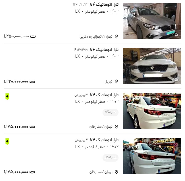 تارا گران ترین خودروی داخلی در ۱۴۰۲ شد