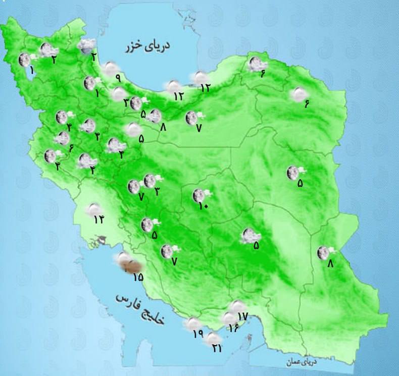 ادامه بارشها در کشور +نقشه هواشناسی امروز شنبه ۱۹ اسفند ادامه بارشها در کشور +نقشه هواشناسی امروز شنبه ۱۹ اسفند