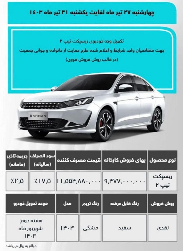 فروش جدید یک خودرو از امروز چهارشنبه ۲۷ تیر ۱۴۰۳ +جدول قیمت