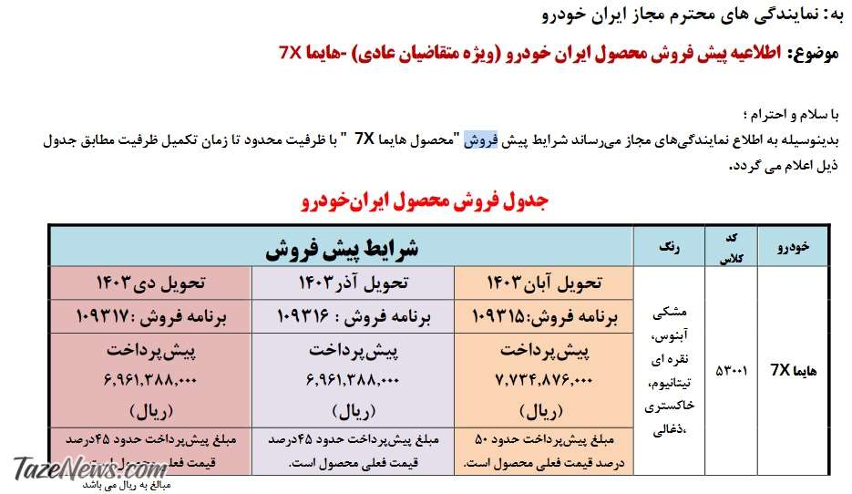پیش فروش جدید ایران خودرو از فردا ۱۳ تیر ۱۴۰۳ +جدول قیمت