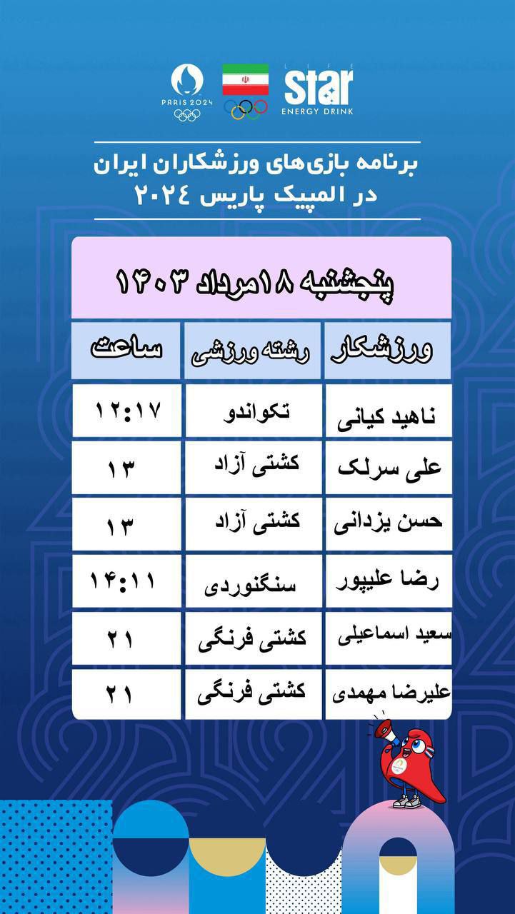 برنامه رقابت نمایندگان ایران در روز سیزدهم المپیک