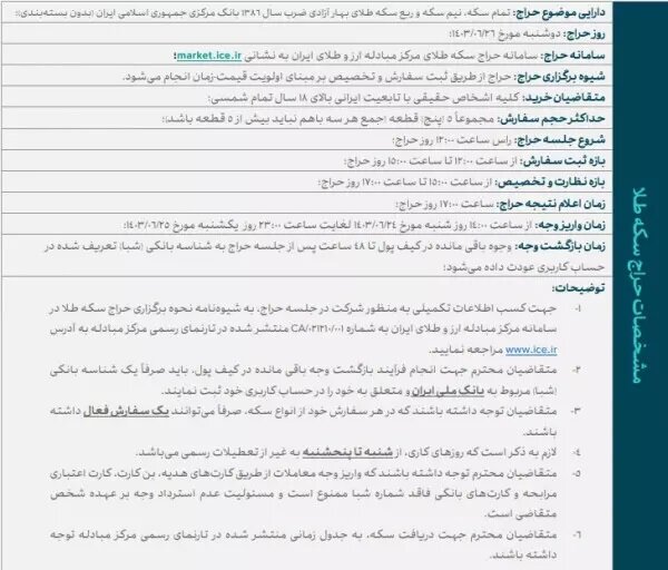 جزئیات حراج سکه از ۲۶ شهریور اعلام شد