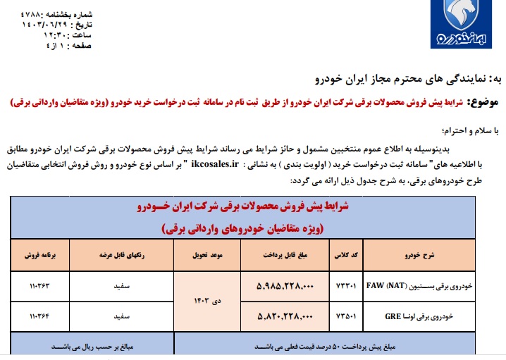 پیش فروش و فروش فوق‌العاده ۲ محصول ایران خودرو از امروز ۲۹ شهریور +جدول قیمت