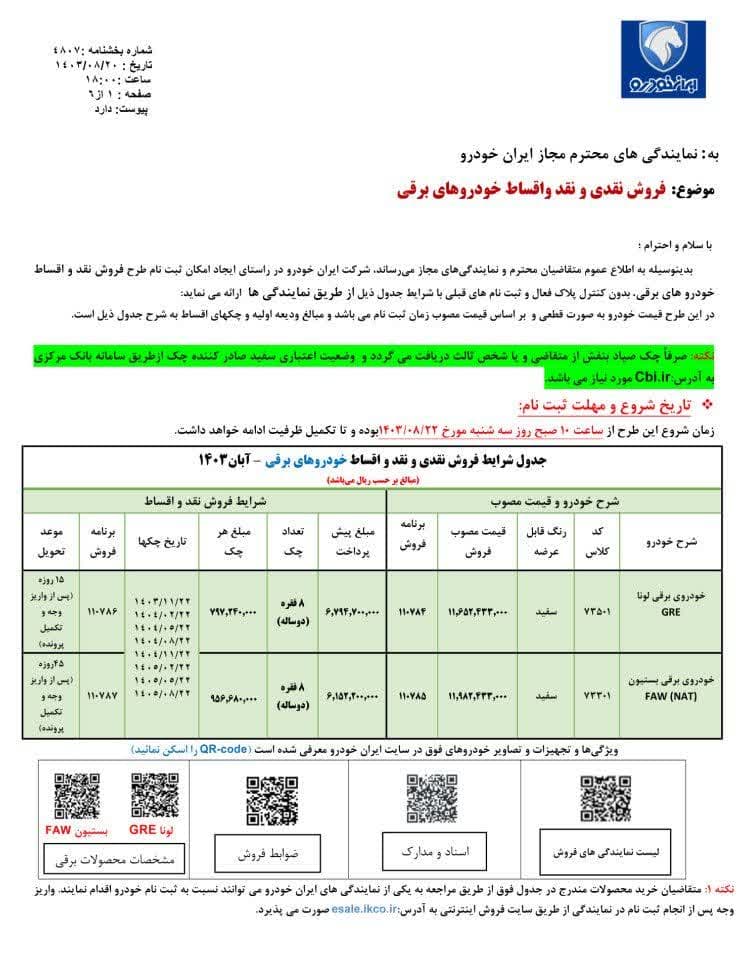 فروش فوق‌العاده و اقساطی ۲ محصول ایران خودرو از فردا ۲۲ آبان ۱۴۰۳ +قیمت و مهلت ثبت نام