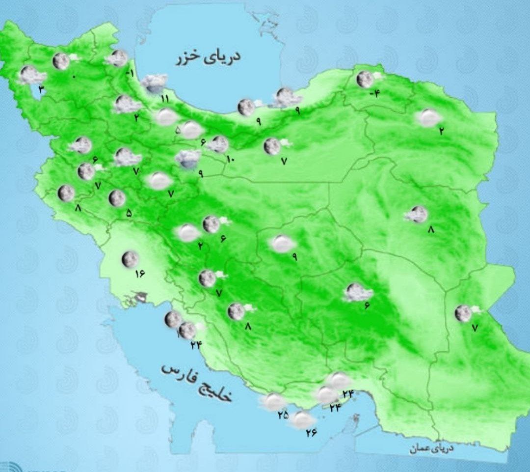 بارش باران در این مناطق کشور امروز پنج‌شنبه ۲۴ آبان +نقشه هواشناسی
