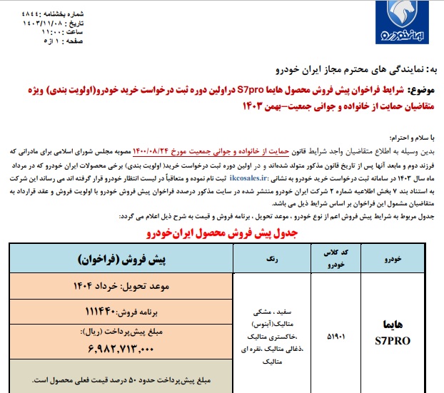 پیش فروش ایران خودرو از امروز آغاز شد +جدول قیمت