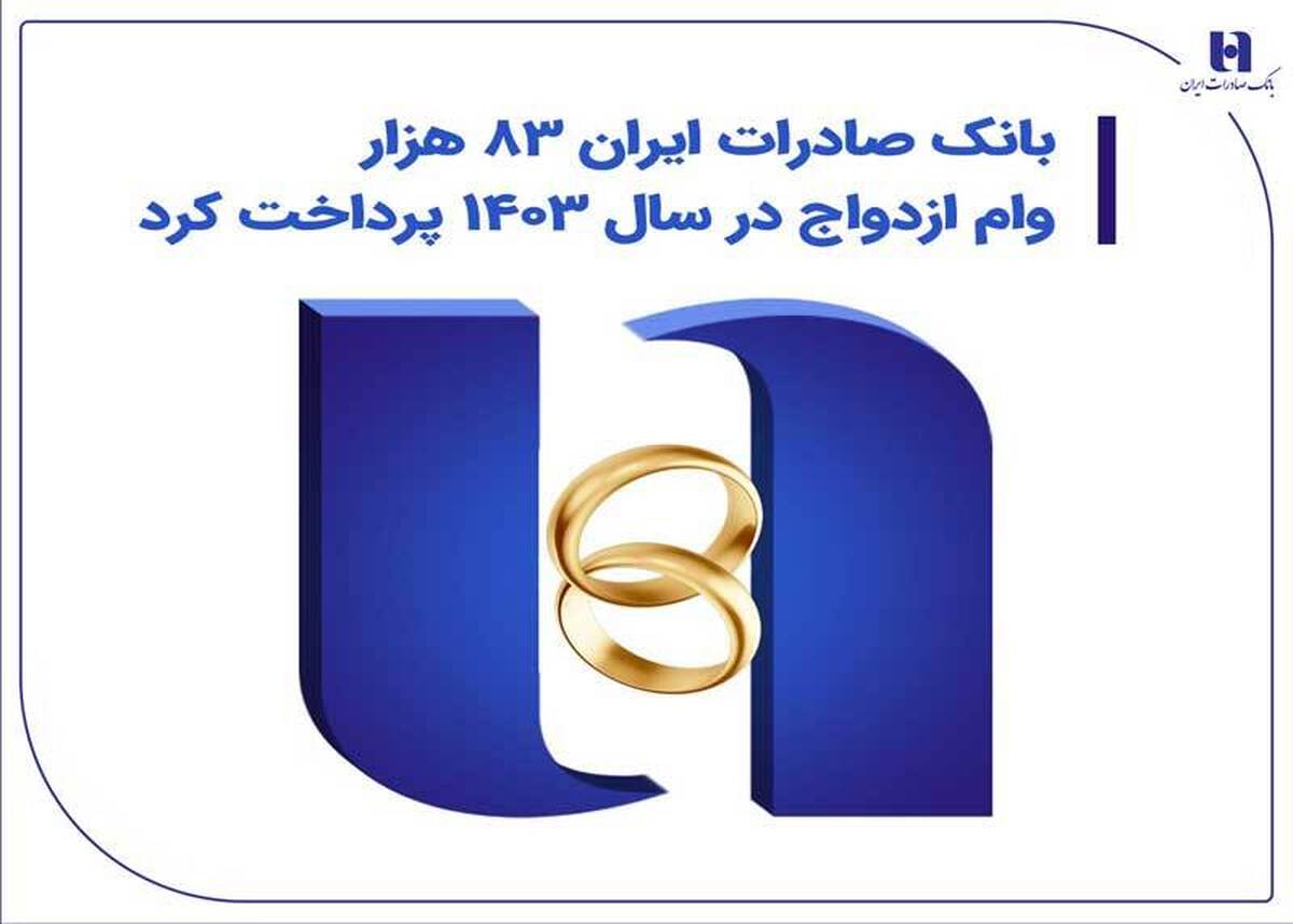 بانک صادرات ایران ۸۳ هزار وام ازدواج در سال ۱۴۰۳ پرداخت کرد بانک صادرات ایران ۸۳ هزار وام ازدواج در سال ۱۴۰۳ پرداخت کرد